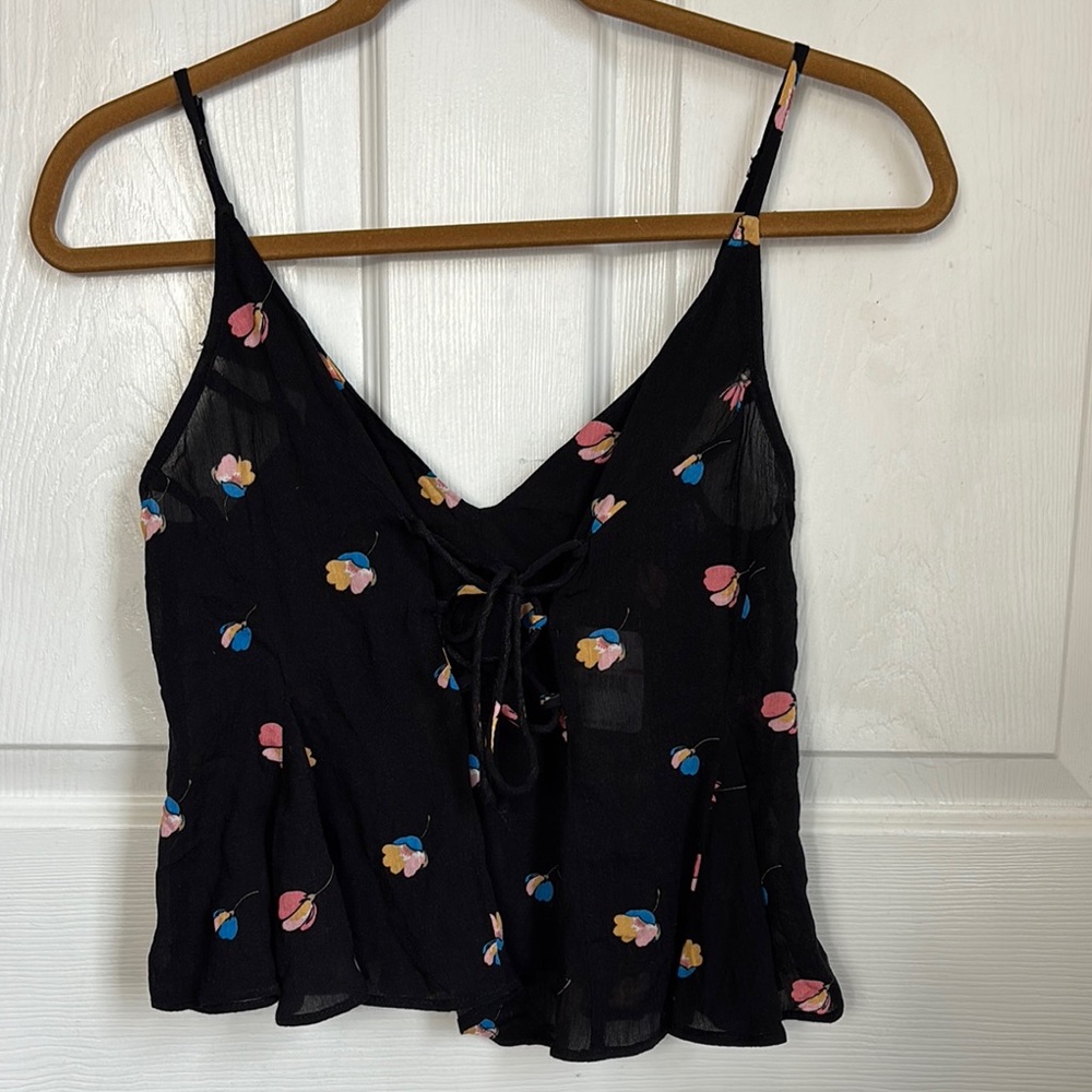 NEW NWT FREE PEOPLE Floral Black Corset Cami Top Size XS 100% Viscose adjustable - Picture 1 of 9